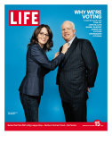 Why We're Voting, Tina Fey Straightening John McCain's Tie, October 15, 2004 Photographic Print by Jake Chessum