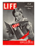 10th Anniversary Features Young Girl Reading First Issue of LIFE, November 25, 1946 Photographic Print by Herbert Gehr