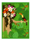 Girl in Tropical Paradise with Flowers Art by Noriko Sakura