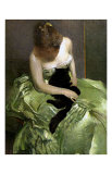 Woman in Green Dress with Black Cat Giclee Print by John White Alexander