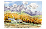 Late Autumn of Plateau Dyed to Autumn Tint of Larch Prints by Kenji Fujimura