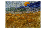 Landscape with Wheat Sheaves and Rising Moon reproduction procédé giclée par Vincent van Gogh