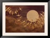 Cranes Over Moon Prints by Keiichi Nishimura