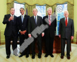 G.W. Bush w/President-elect Barack Obama & Presidents Clinton, Carter, & Bush Sr. in Oval Office. Photo
