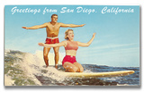 San Diego Surfer Couple Wood Sign