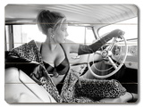 Hot Rod Leopard Pin Up Girl Wood Sign
