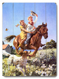Cowboy and Cowgirl Horse Placa de madeira