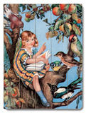 Girl Reading in Tree Wood Sign