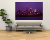 Buildings Lit Up at Night, Cleveland, Ohio, USA Wall Mural
