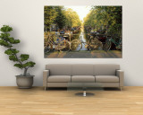 Bicycles on Bridge Over Canal, Amsterdam, Netherlands - Duvar Resmi