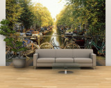 Bicycles on Bridge Over Canal, Amsterdam, Netherlands Wall Mural – Large