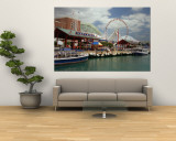 Boats Moored at a Harbor, Navy Pier, Chicago, Illinois, USA Wall Mural