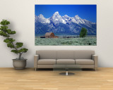Barn on Plain Before Mountains, Grand Teton National Park, Wyoming, USA Wandgemälde