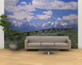 Clouded Sky over Snow Covered Mountains, Grand Teton, Grand Teton National Park, Wyoming, USA Wall Mural – Large