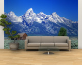 Barn on Plain Before Mountains, Grand Teton National Park, Wyoming, USA Wall Mural – Large