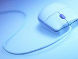 Computer Mouse with Cord in Blue Tint Photographic Print