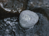 Stone with Word Smile in Water of Tranquil Stream Fotografie-Druck
