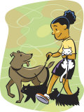 Woman Walking Cat and Dogs Print Woman Walking Cat and Dogs Print