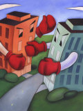 Angry Buildings Boxing Each Other across Street Plakater Angry Buildings Boxing Each Other across Street Plakater