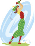 Woman Swinging Golf Club Poster