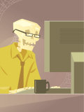 Skeleton at Desk in Office Affiches