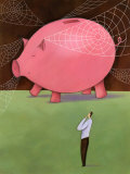 Man with Giant Piggy Bank Plakat Man with Giant Piggy Bank Plakat