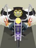Demon Riding Motorcycle with Flaming Exhaust Prints