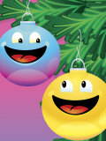 Smiling Christmas Ornaments on Tree Poster