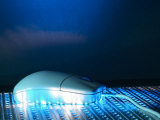 Computer Mouse on Metal Screen with Blue Light Illumination Photographic Print