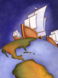Ships of Christopher Columbus Sailing on Earth Poster