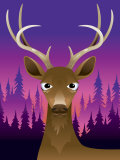 Portrait of Deer with Antlers at Sunset Posters