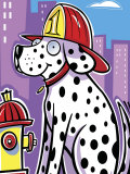 Dalmatian Dog with Helmet by Fire Hydrant Affiches