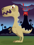 Dinosaur Near Exploding Volcano Plakat