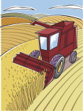 Harvester Plowing Wheat Field Prints