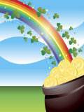 Shamrocks on Rainbow Leading to Pot of Gold Poster