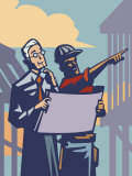 Businessman and Construction Contractor Planning Development Prints