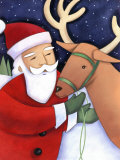 Santa Claus Working with Reindeer Láminas