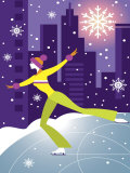 Woman Figure Skater Performing Outdoors in City at Night Print