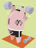 Financial Concept with Piggy Bank Lifting Weights Affiches