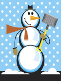 Snowman with Snow Shovel Poster