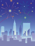 Fireworks over City Skyline Prints