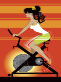 Woman on Exercise Bike Poster