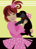 Girl Holding Pet Dog Prints