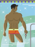 Muscular Man Posing in Swimmming Pool Prints