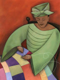 Woman Sewing Blanket Prints