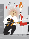Office Worker Playing Guitar for Woman Print