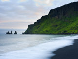 Black Sand Beach and Reynisdrangur Sea Stacks, Vik, Cape Dyrholaey, South Coast, Iceland Photographic Print by Michele Falzone
