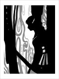 Japanese Kiri-e: Woman Lovely in Rain but Sad in Expression reproduction procédé giclée par Kyo Nakayama