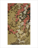 Small Bird and Red Roses Giclee Print by Jyakuchu Ito