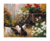 Hens in the Garden Prints by Lise Auger
